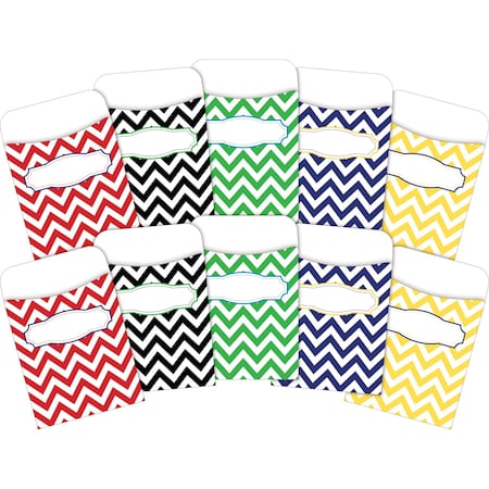 Barker Creek Chevron Nautical Peel & Stick Library Pockets, Multi-Design, 60/Set 3837